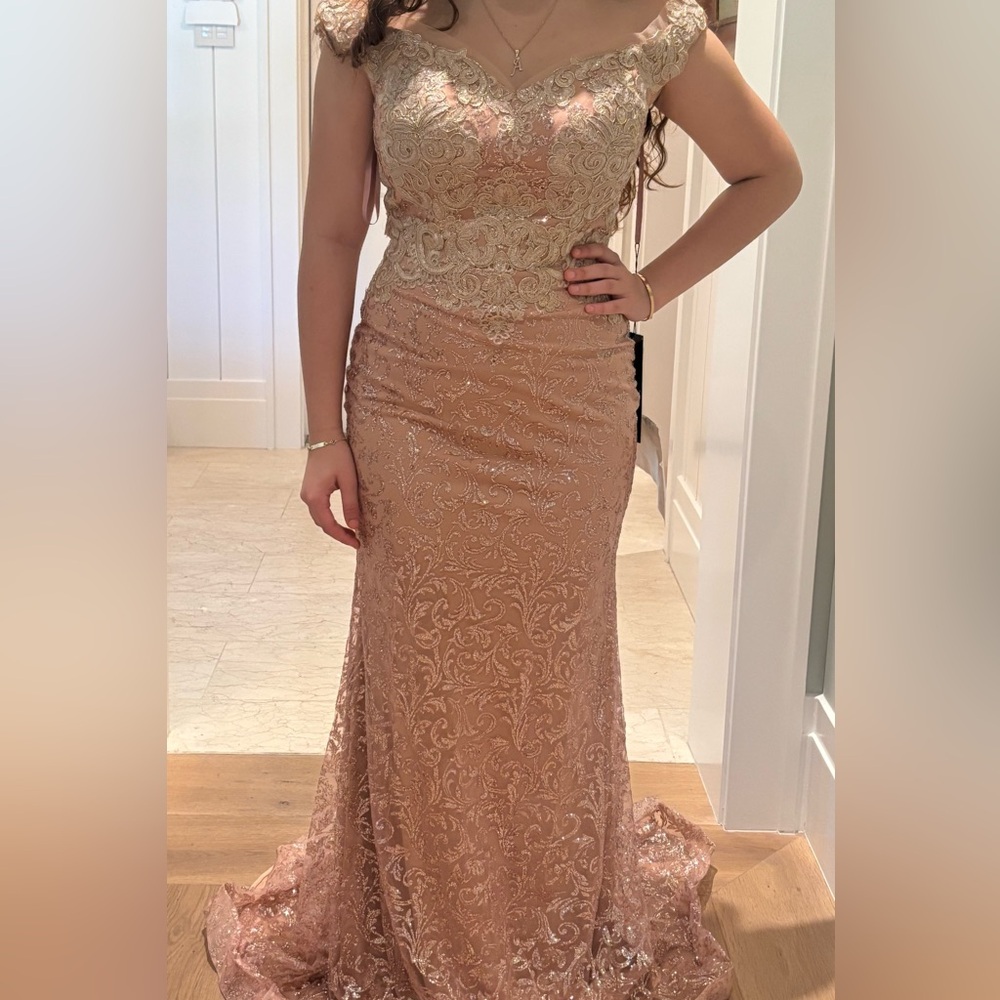 Elegant Gold Lace Prom Dress